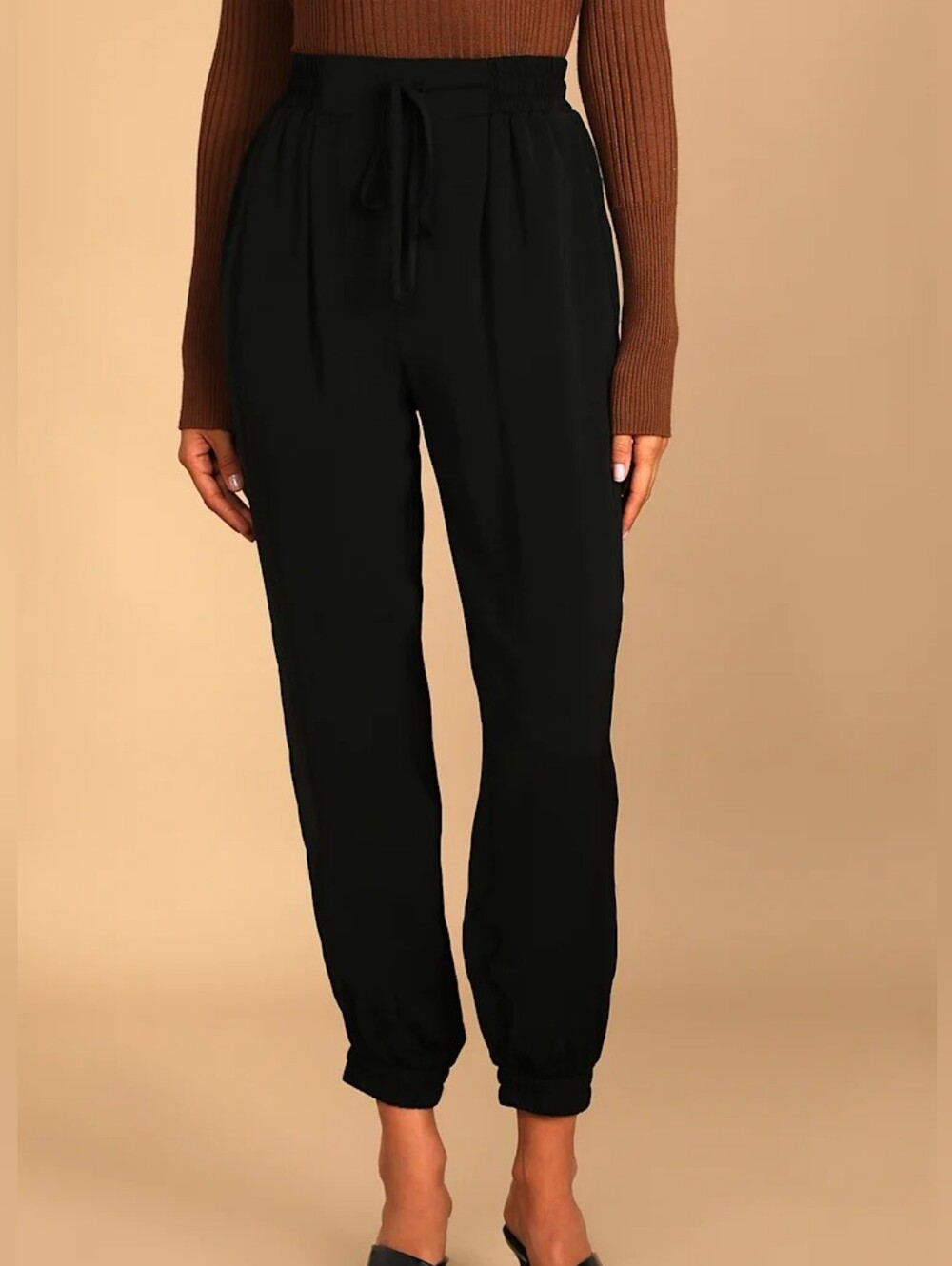 Lulu's Black Drawstring Track Joggers